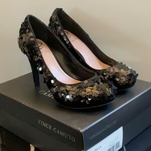Vince Camuto Zella Black Paillette Women's Shoes